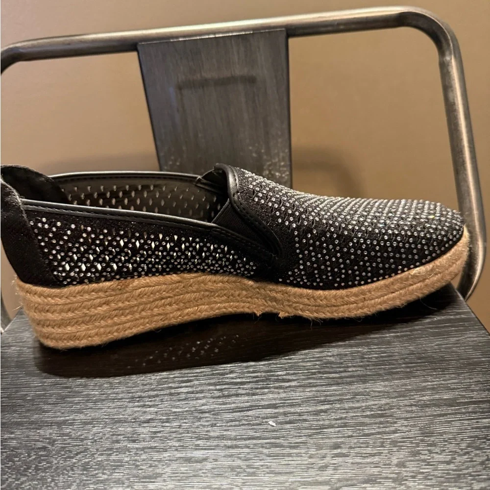 Andiamo Black Rhinestone Studded Espadrille Slip On Flats Womens Size 11 - Picture 5 of 12